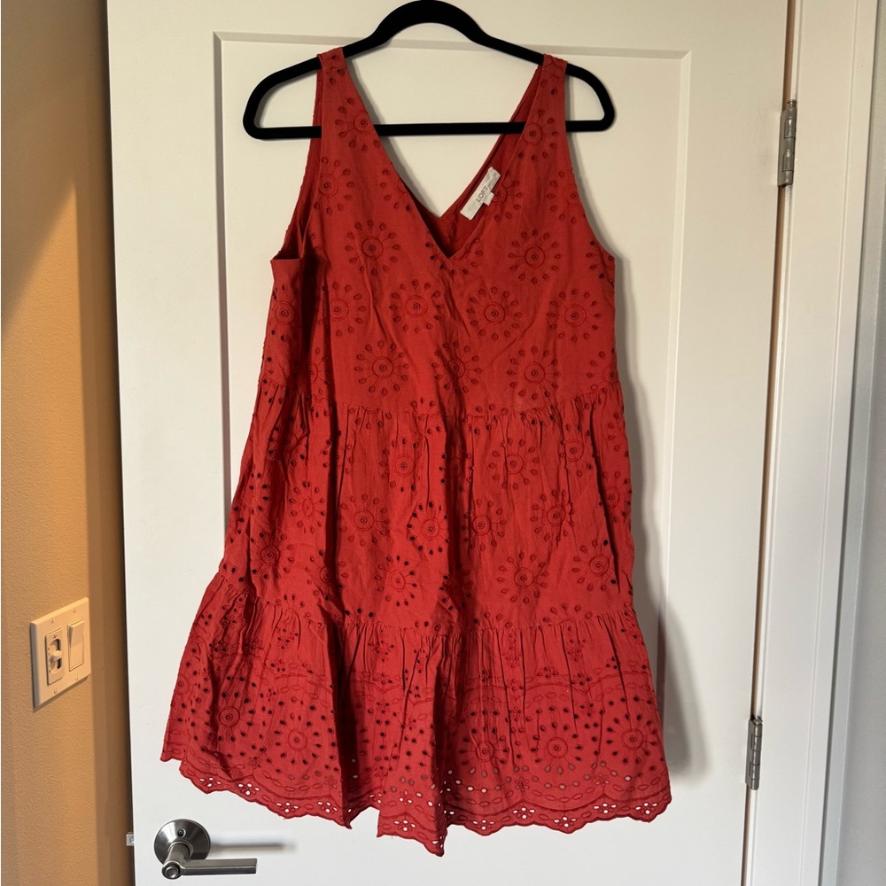 NWT Loft Fully Lined Eyelet Tank Dress Autumn Rust Cotton womens Large